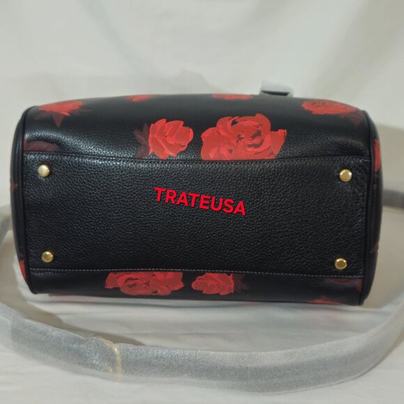 Rowan Large Satchel Bag With Floral Print CCE27 Black Red Packed - Picture 12 of 16